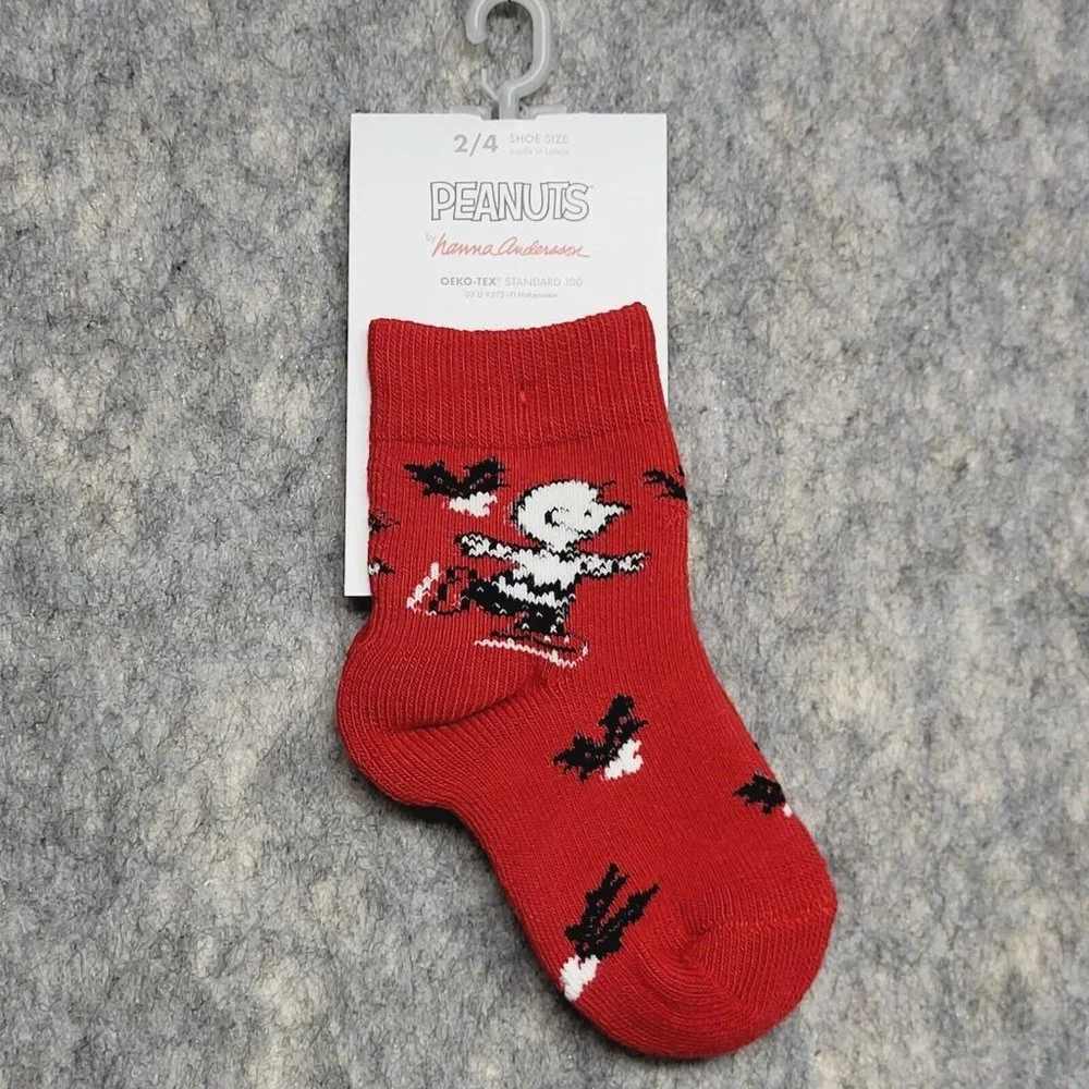 Hanna Andersson Socks Peanuts 2/4 Red Holiday Snoopy Charlie Brown 6-12 Months